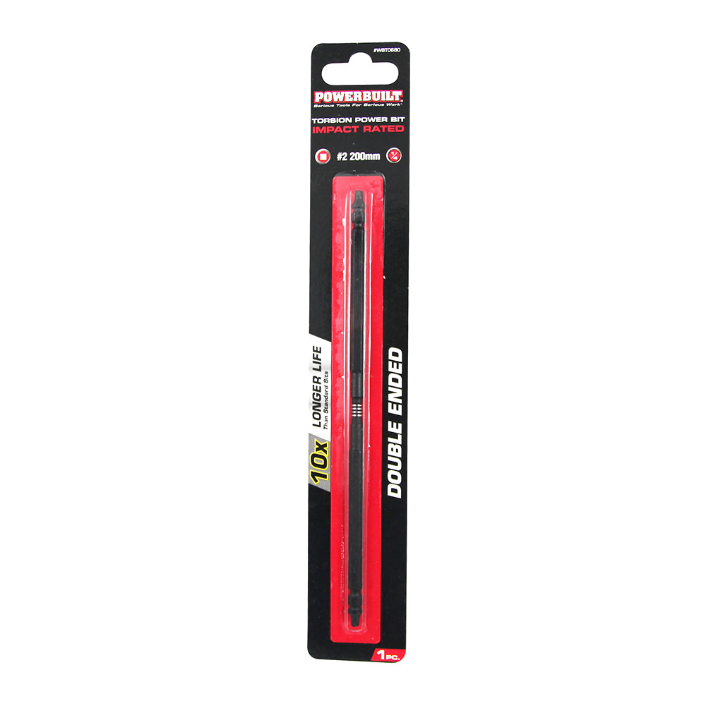 Powerbuilt 1/4 in Torsion Impact Power Bit - Robertson #2 X 200mm Long Double Ended