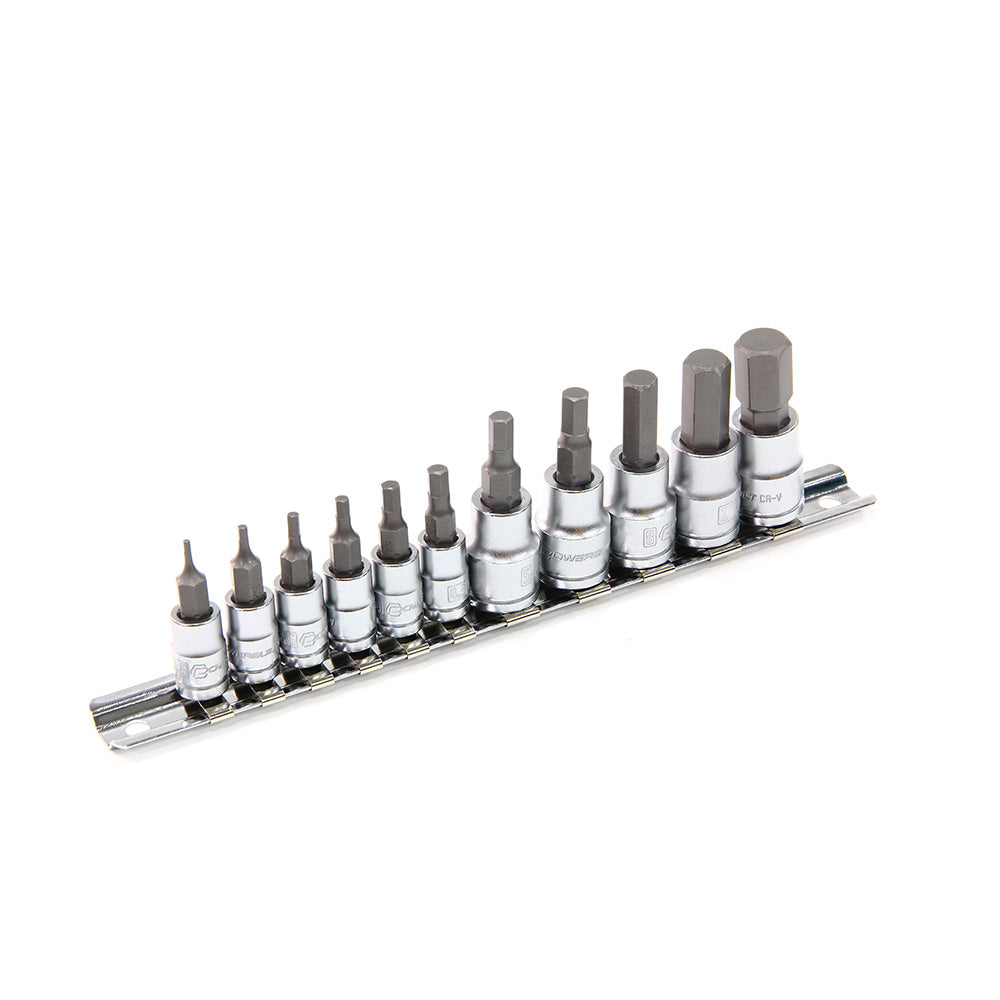 Powerbuilt 1/4 inch Dr 3/8 inch Dr 11Pc Hex Bit Socket Set