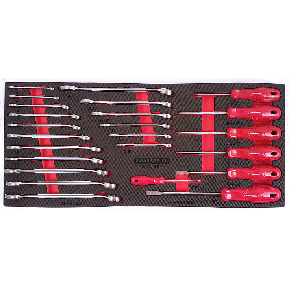 Powerbuilt Ring & Open End Spanners & Screwdriver Tray 25Pc