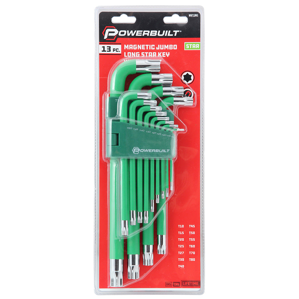 Powerbuilt 13Pc Jumbo Long Magnetic Star/Torx Key Wrench Set