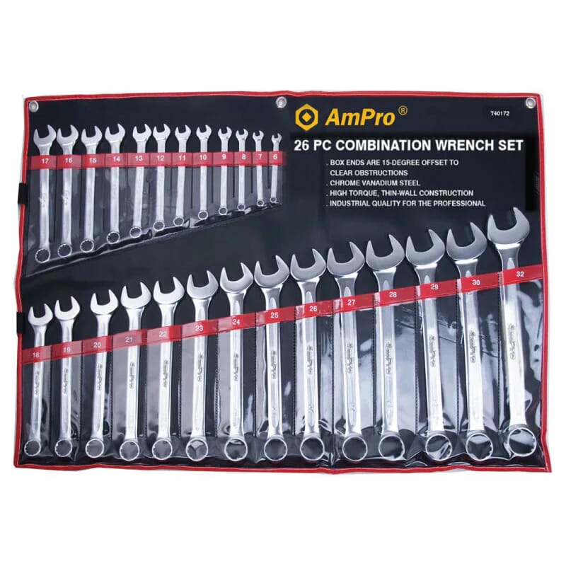 AmPro T40172 Combination Wrench Set 6-32mm 26pc