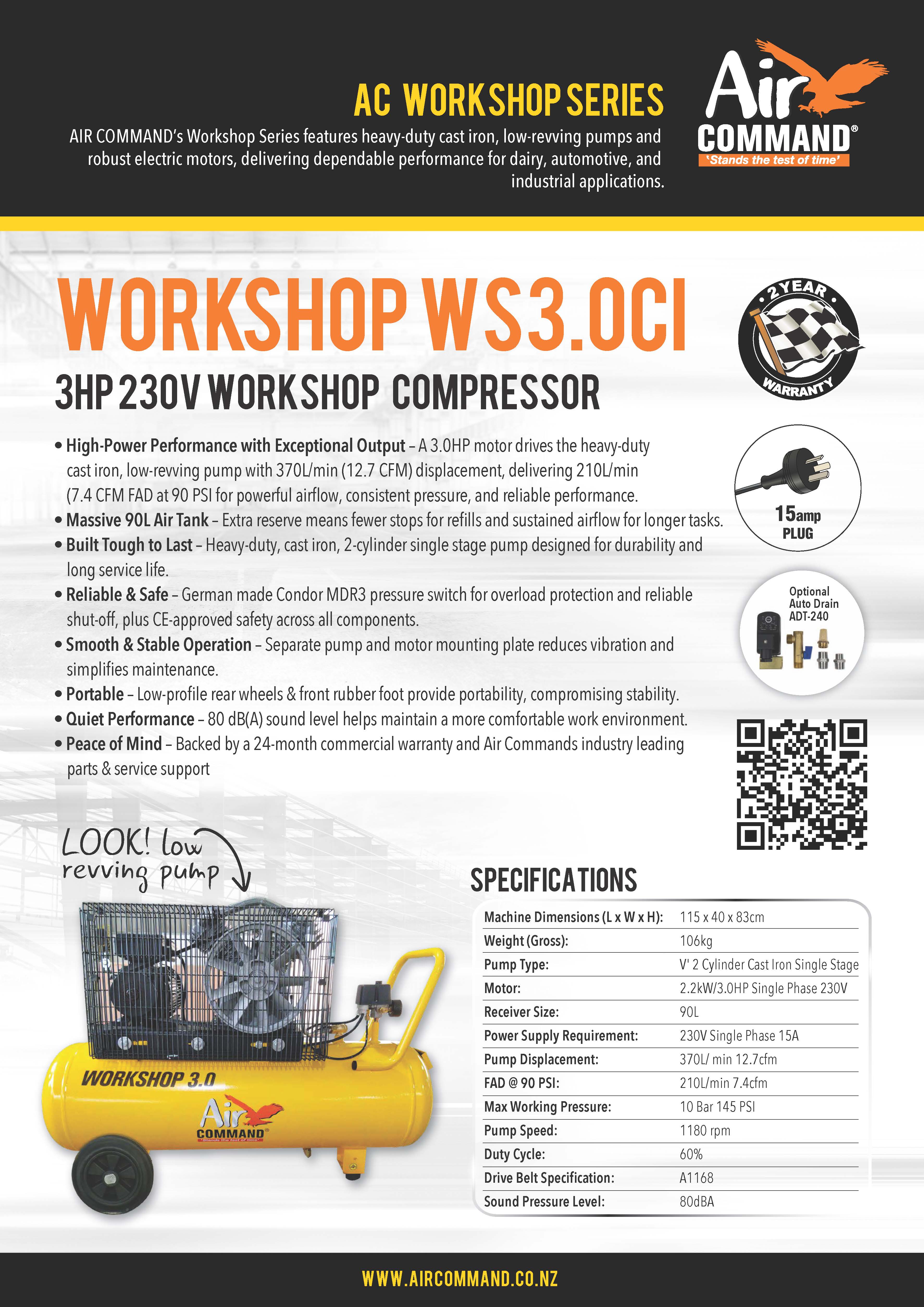 Air Command Workshop 3HP 230V Air Compressor