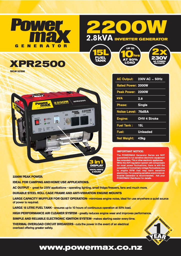 Powermax Generator 2200W/2.8kVA