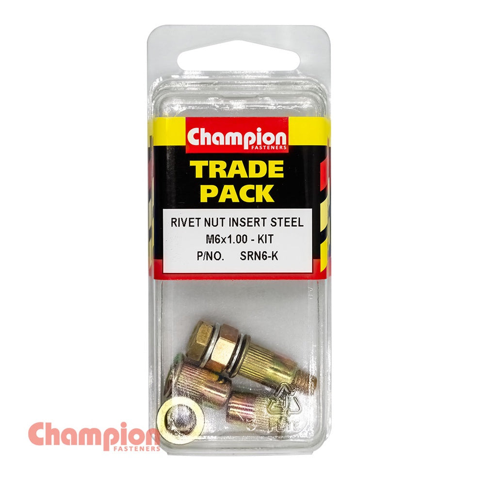 Champion Rivet Nut Insert Steel M6x1.00 - Kit - 4pk