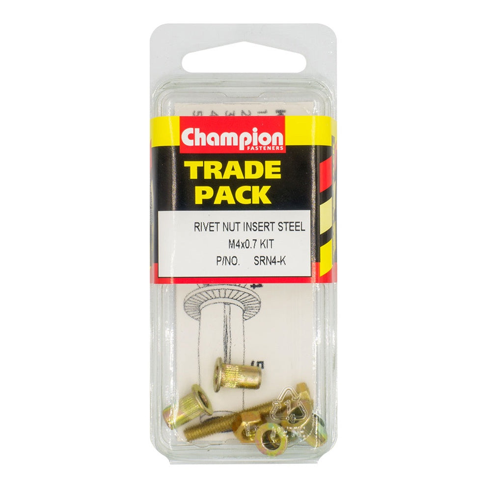 Champion Rivet Nut Insert Steel Kit M4 x 0.7mm - 4pk