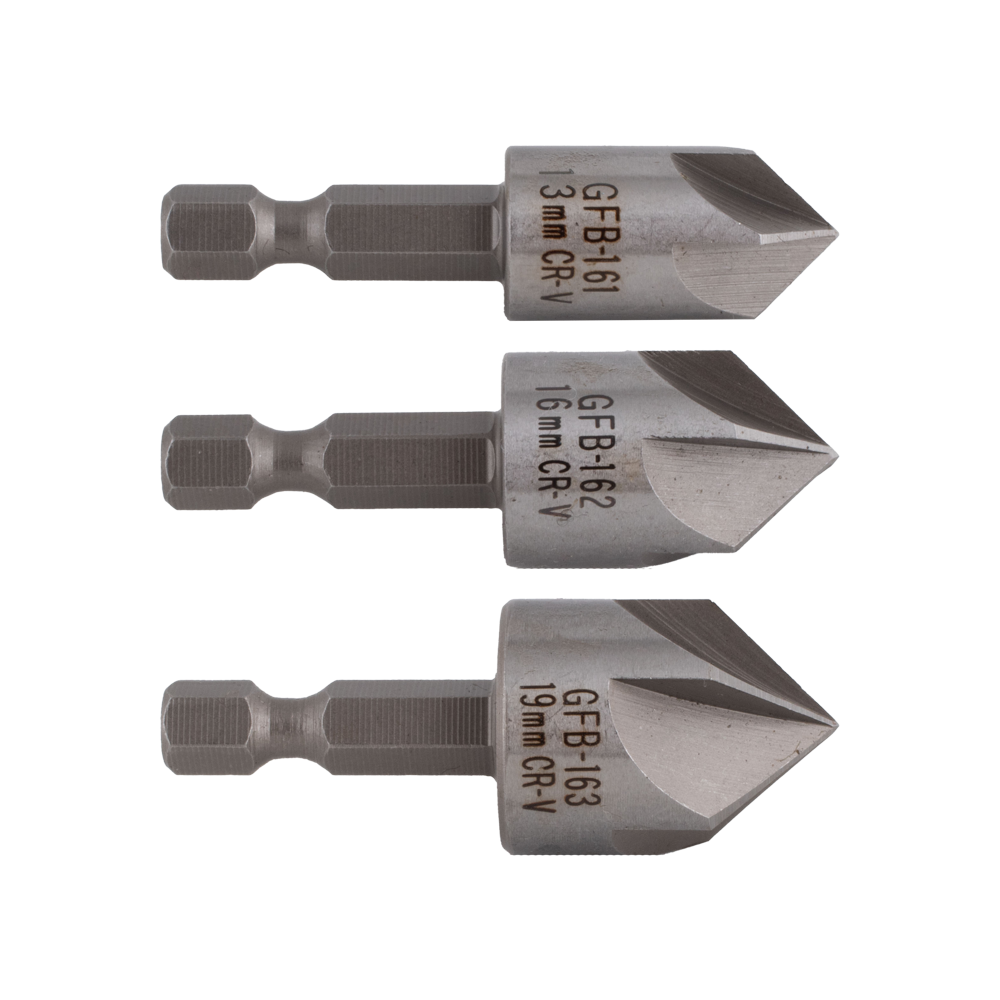 GFB 3pc Rose Head Countersink Bit Set (13, 16, 19mm x 90°)