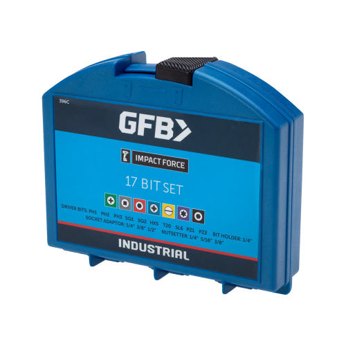 Blue tool bit set case with GFB branding on a white background