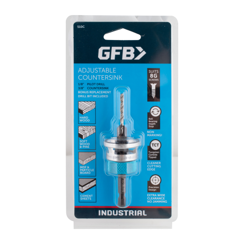 GFBX adjustable countersink drill bit packaging on a white background