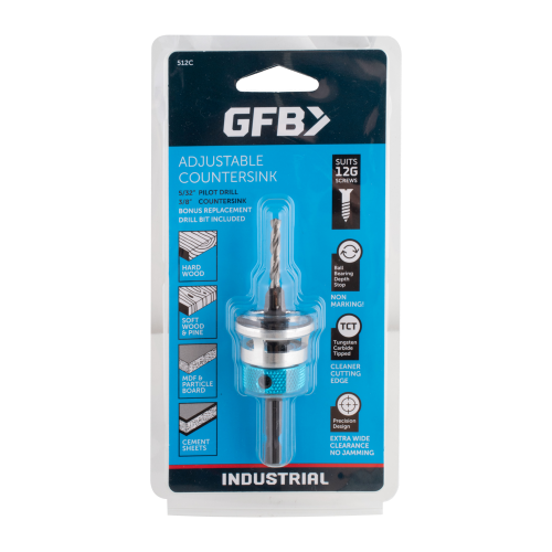 GFBX adjustable countersink drill bit packaging on a white background