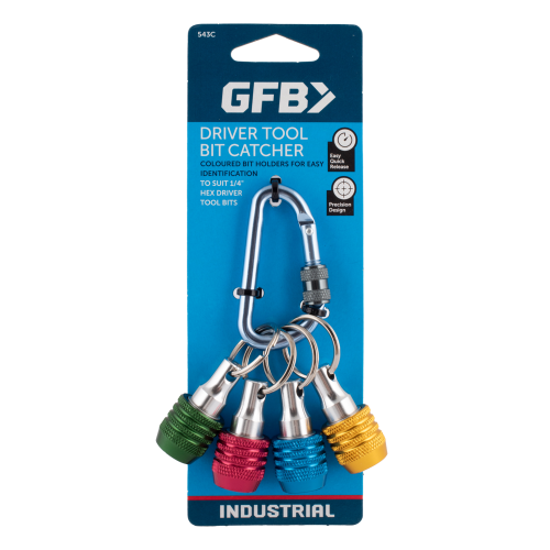 GFB driver tool bit catcher with colorful holders on a blue packaging background