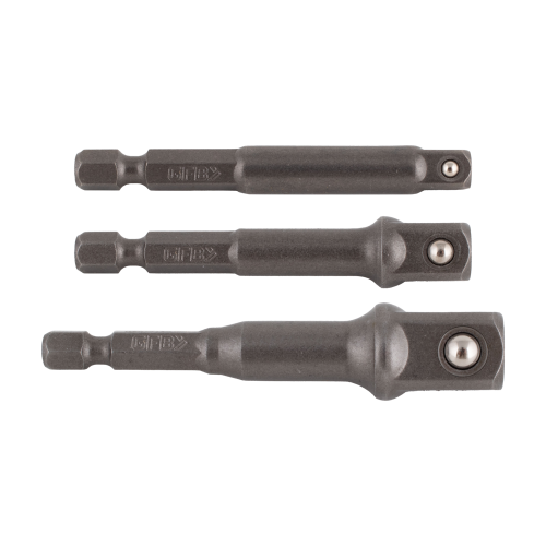 GFB Three black drill bits with metallic ends on a white background