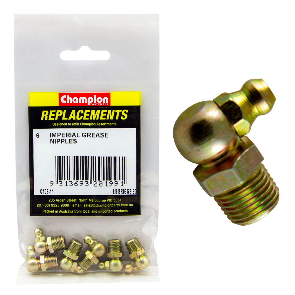 Champion 1/8in Npt Briggs 90-Deg. Grease Nipple -6Pk