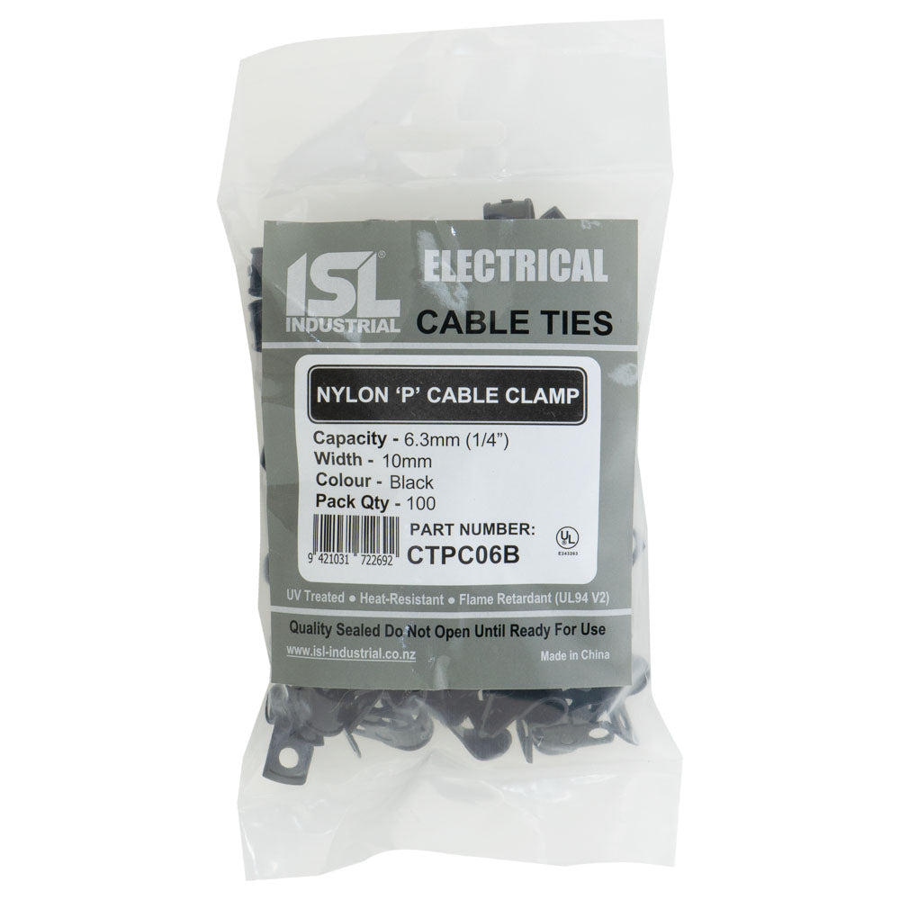 Isl Nylon P Cable Clamp 6mm - Black - 100Pk