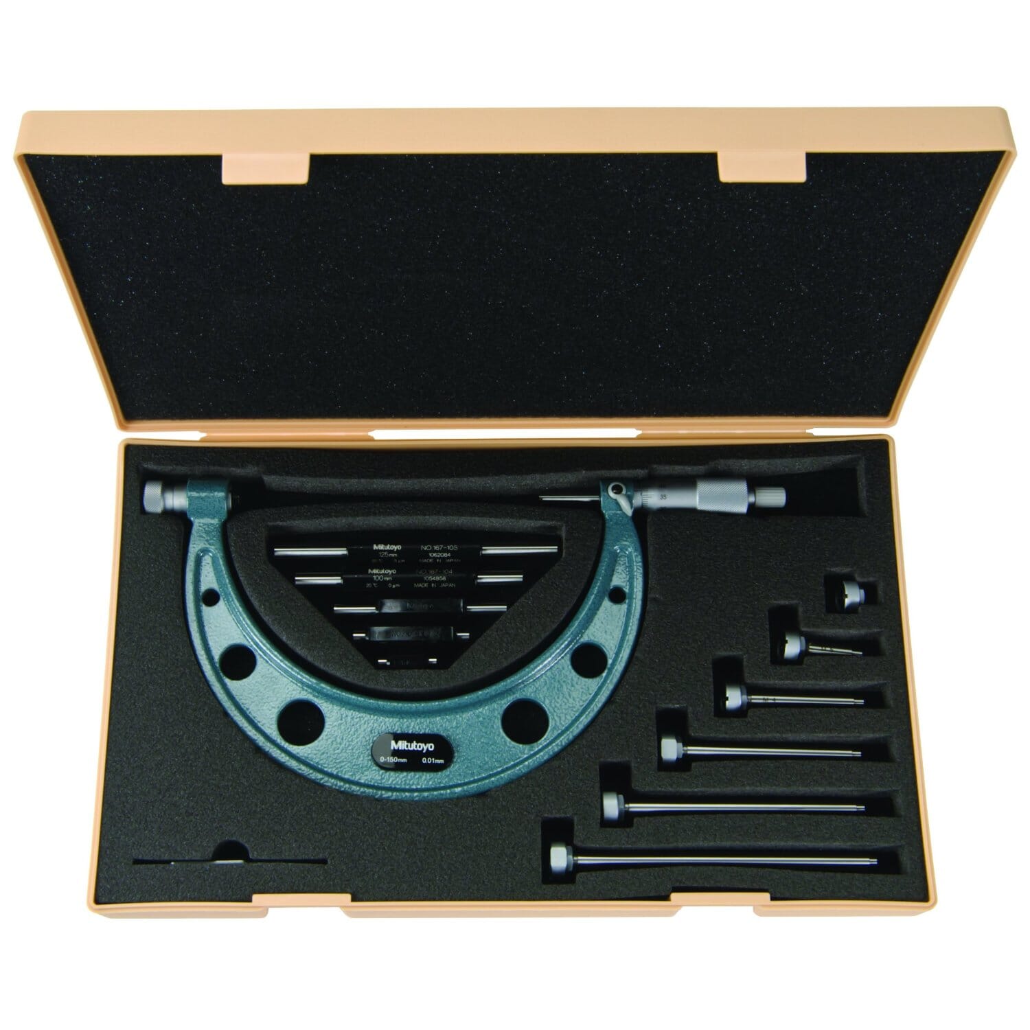 Mitutoyo Outside Micrometer Set 0-150mm x 0.01mm interchangeable Anvils