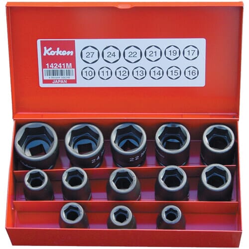 Koken 14241M Impact Socket Set 13 pc 1/2 in Dr 10-27mm