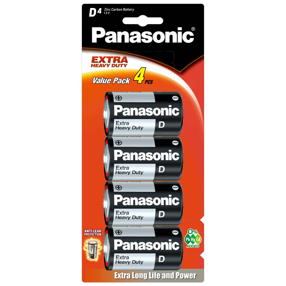 Panasonic D Battery Extra Heavy Duty 4Pk