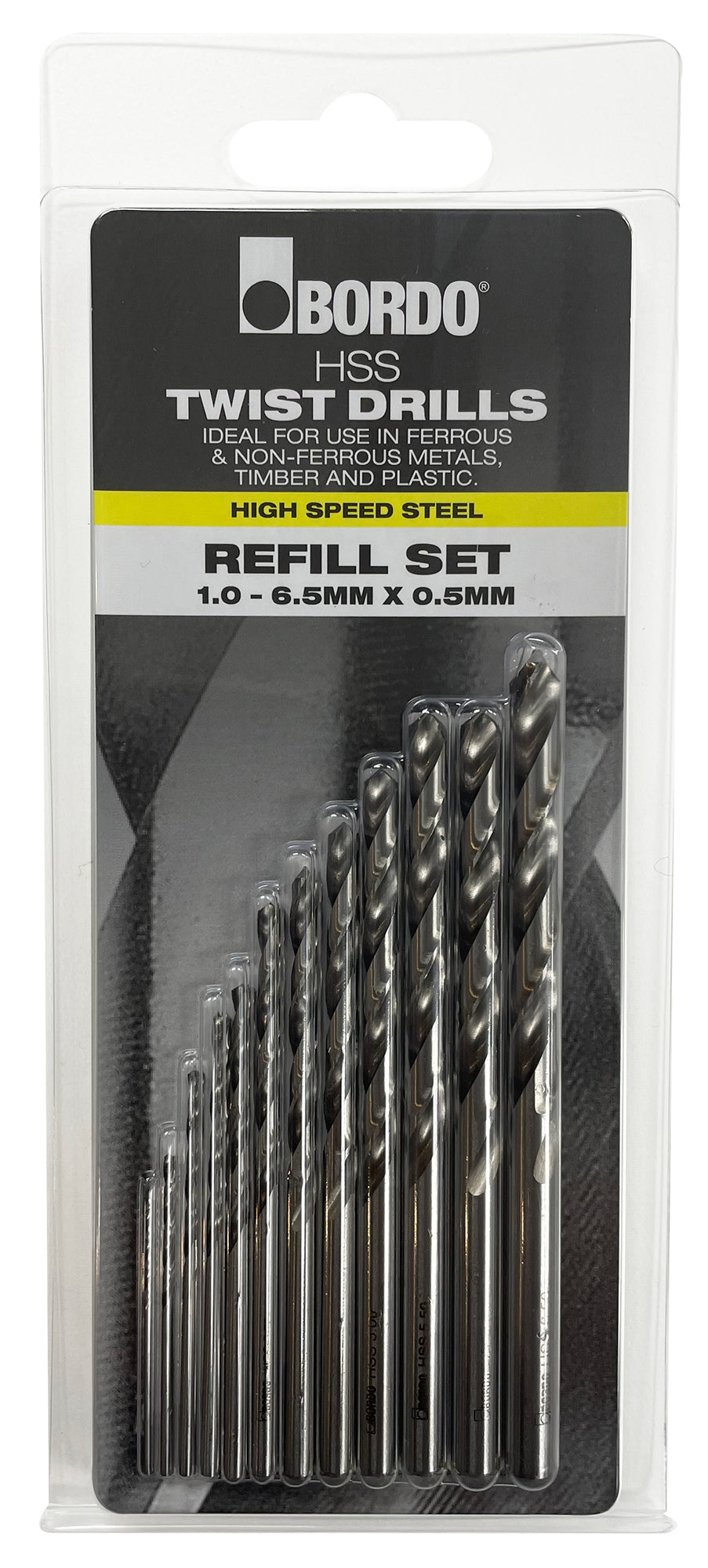 Bordo M1 Drill 12Pc Set 1mm-6.5mm Packed in Clams