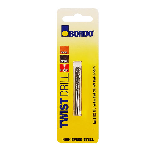 Bordo Jobber Drill 2.00mm bright twin pack, displayed in a yellow and white packaging with the drill bits visible.