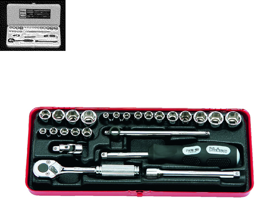 Koken 2201AM Socket Set 12pt 25pc 1/4 in Dr 3/16-1/2 in & 4-13mm