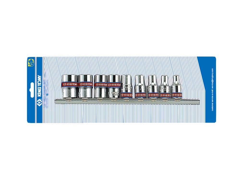 King Tony 9Pc 6Pt 1/4 Dr Sockets On Rail