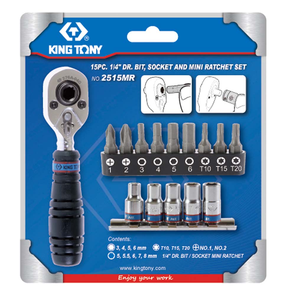 King Tony 15Pce 1/2 in Dr Bit & Mini Ratchet Set