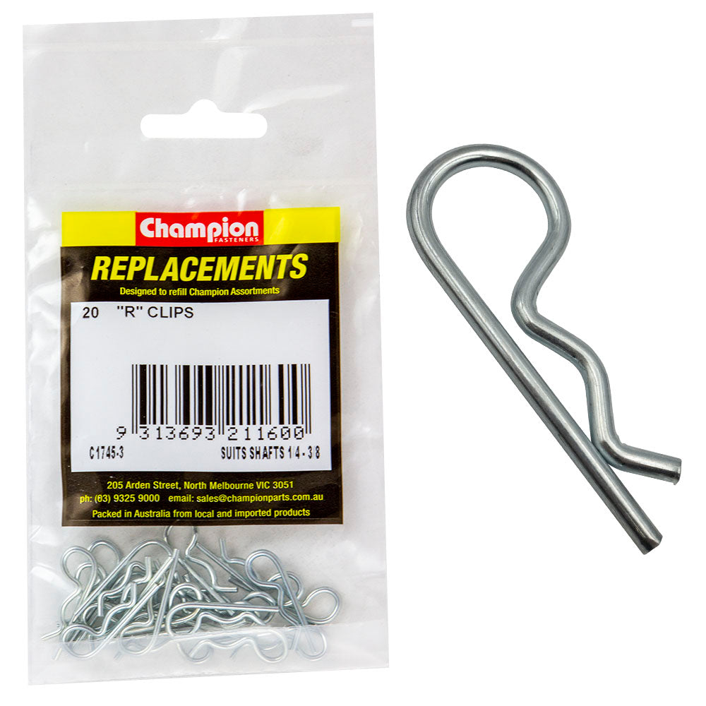 Champion R-Clip To Suit 1/4in To 3/8in Shaft Dia. -20Pk