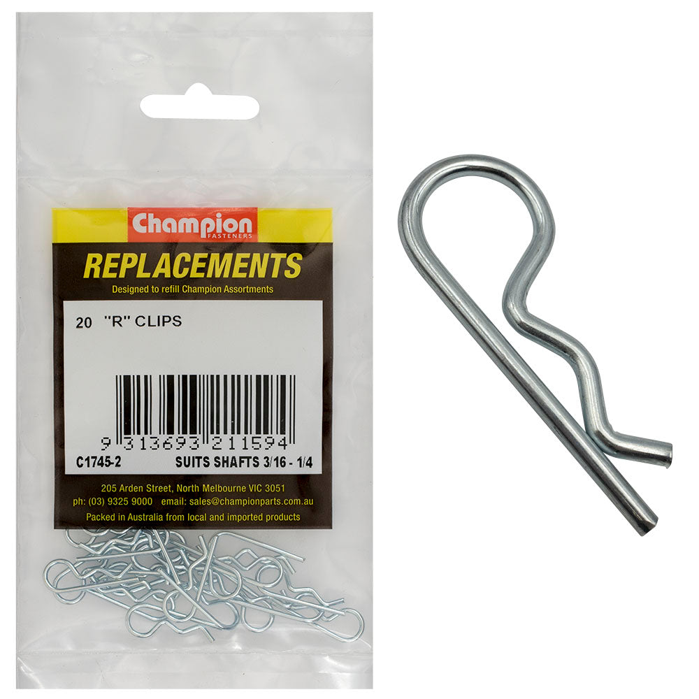 Champion R-Clip To Suit 3/16in To 1/4in Shaft Dia. -20Pk