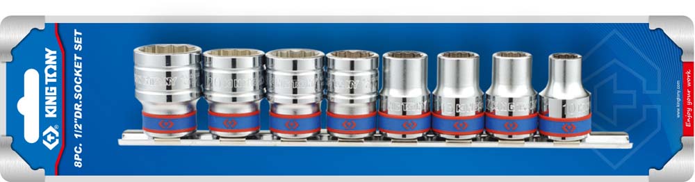 King Tony 1/2 Dr 8Pc 12Pt Sockets On Rail