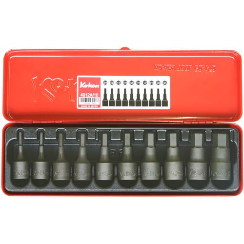 Koken 4012A/10 inhex Bit Socket Set in Case 10pc 1/2 in Dr 3/16 in -3/4 in