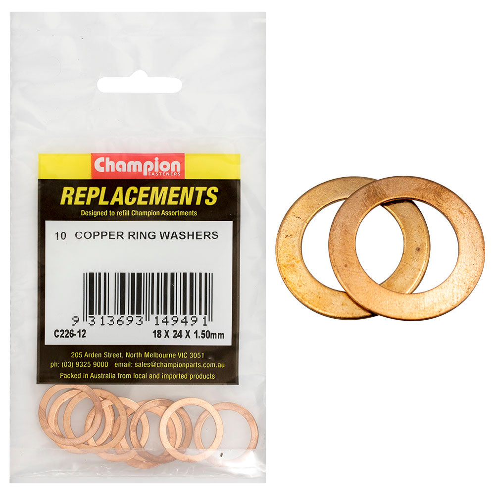 Champion M18 X 24mm X 1.5mm Copper Ring Washer -10Pk