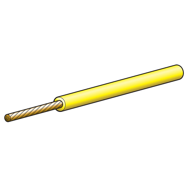 A single yellow electrical cable with a visible insulation layer and a solid core.