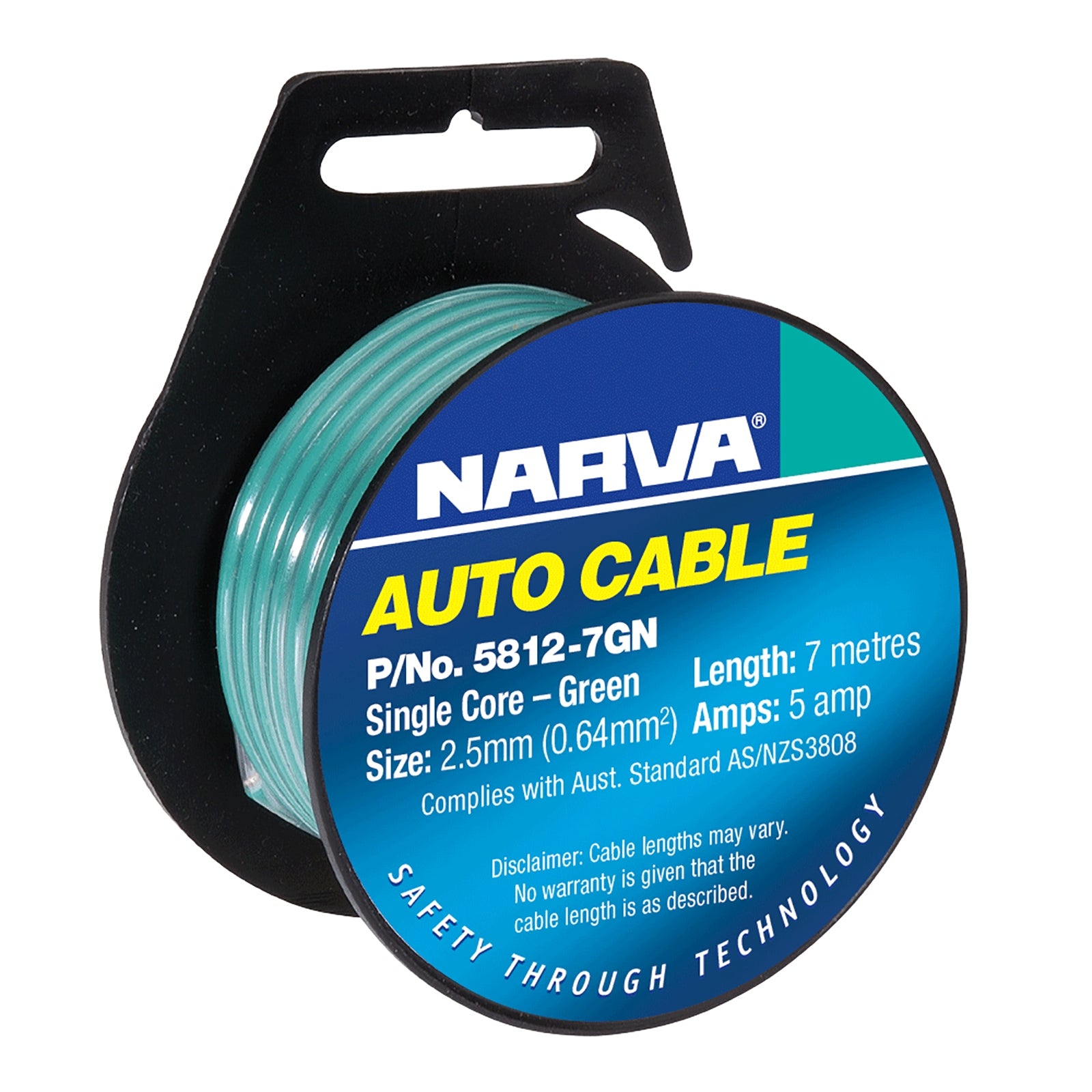 Narva Cable Single 2.5 5Amp 7M Green