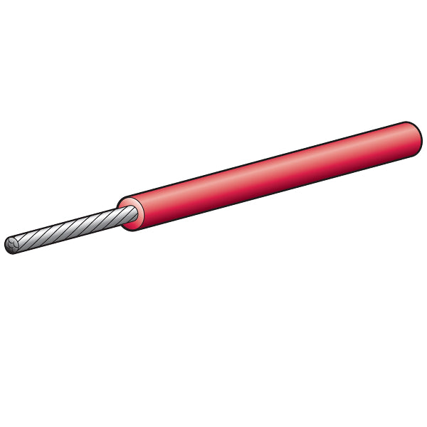 A single red colored marine cable with a visible copper strand