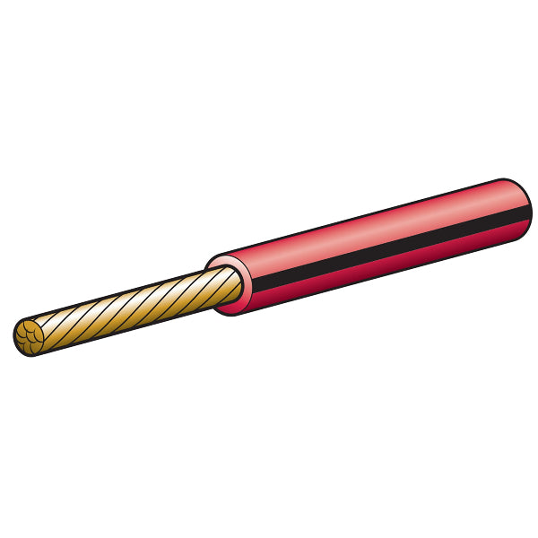 Illustration of a 4mm diameter electrical cable with red insulation and black tracer.