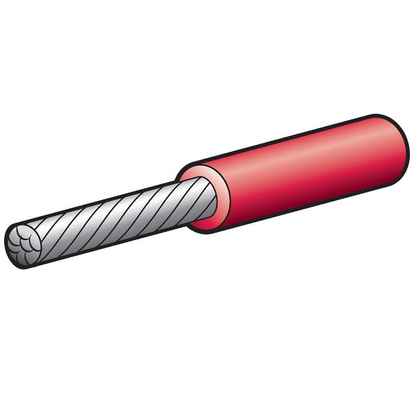 A single red-colored marine cable with visible copper strands