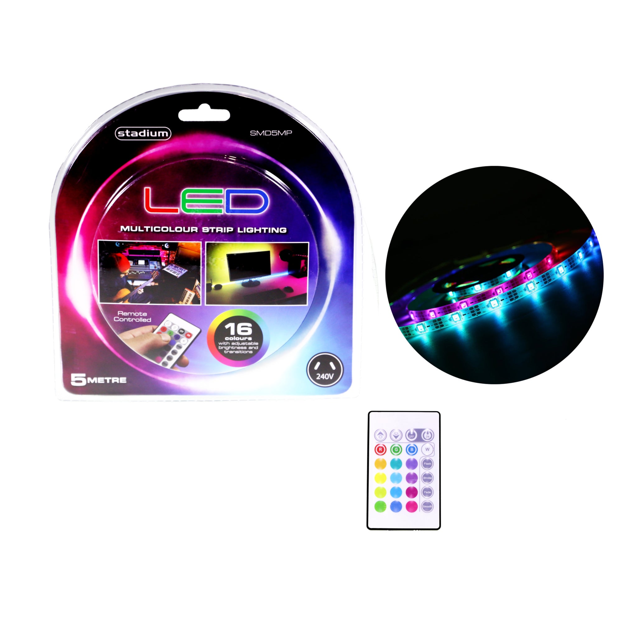 Aerpro 5M Flexible Multicolor Led Light Strip 3M Adhesive Backing