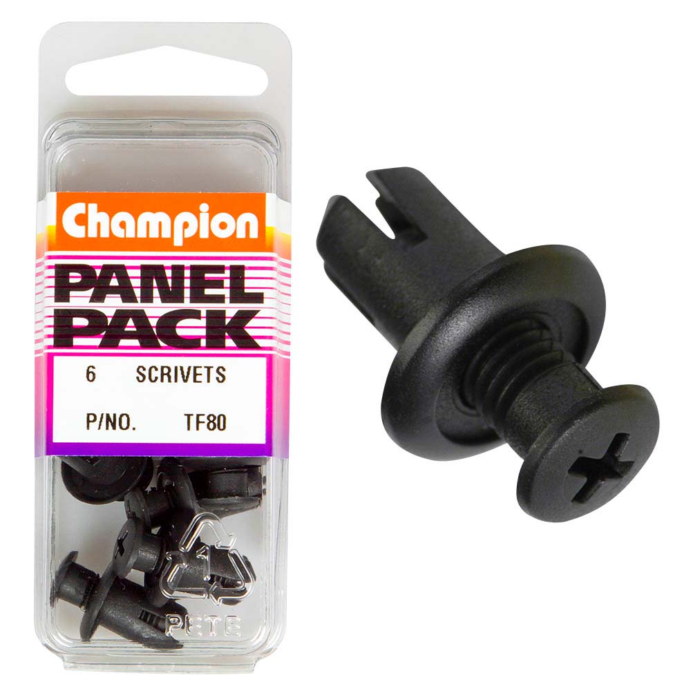 Champion Scrivet Clip Black 15mm Hd X 20mm -6Pk