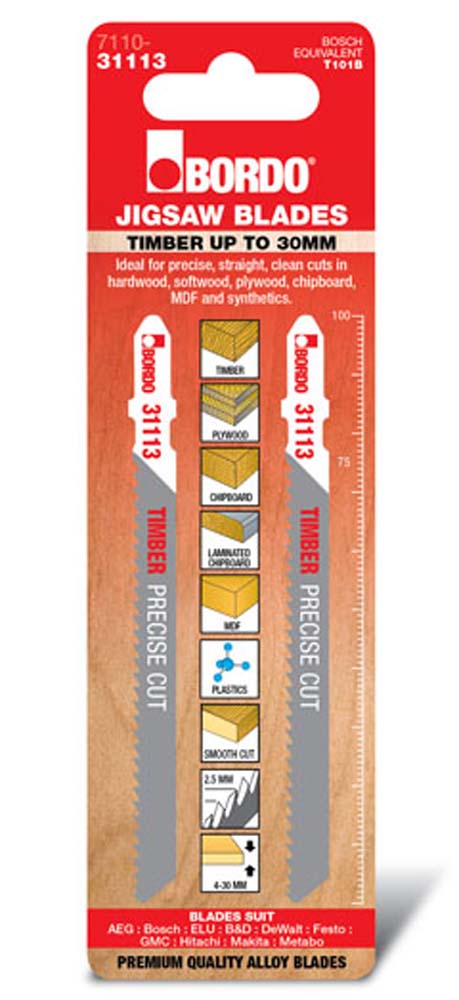 Bordo Jig Saw T-Shk Hcs Timber Up To 30mm Precise Strt Cut 2Pk