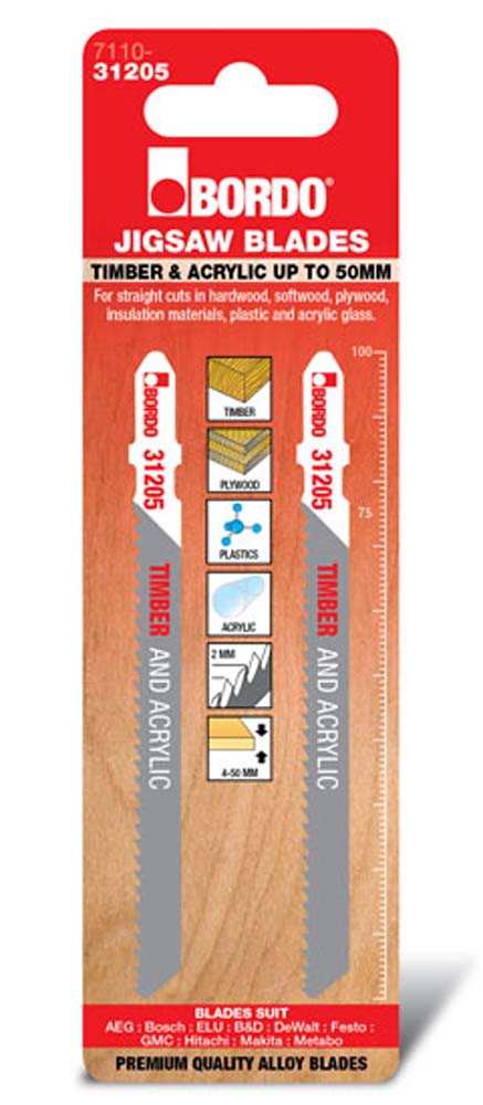 Bordo Jig Saw T-Shk Hcs Timber & Acrylic Up To 50mm Strt Cut 2Pk