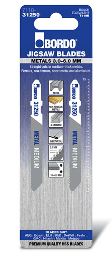 Bordo Jig Saw T-Shk Hss 3.0-6.0mm Med Metals Strt Cut 2Pk