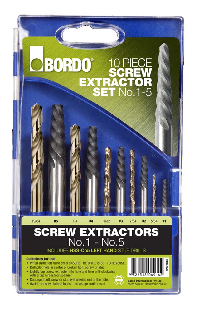 Bordo Screw Extractor Set 10Pc C/W Drills