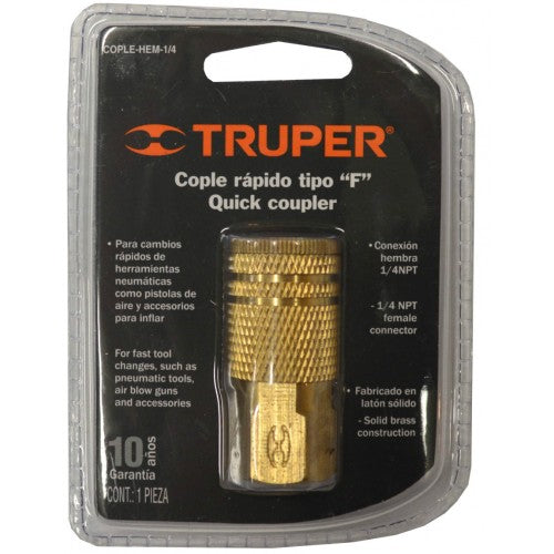 Truper Air Hose Coupler Brass Female for Compressor 1/4