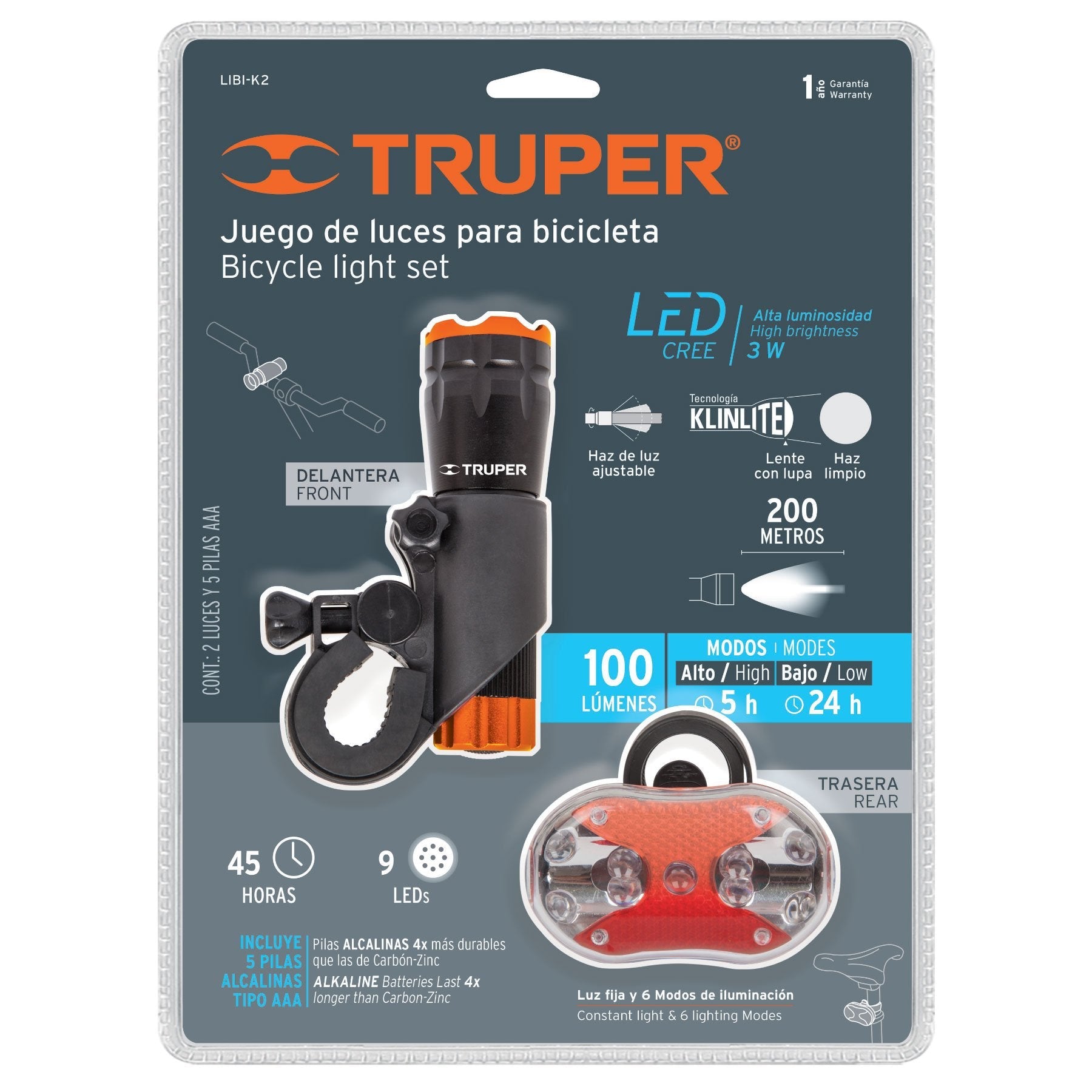 Truper Bike lights led Front & Rear AAA Battery incl