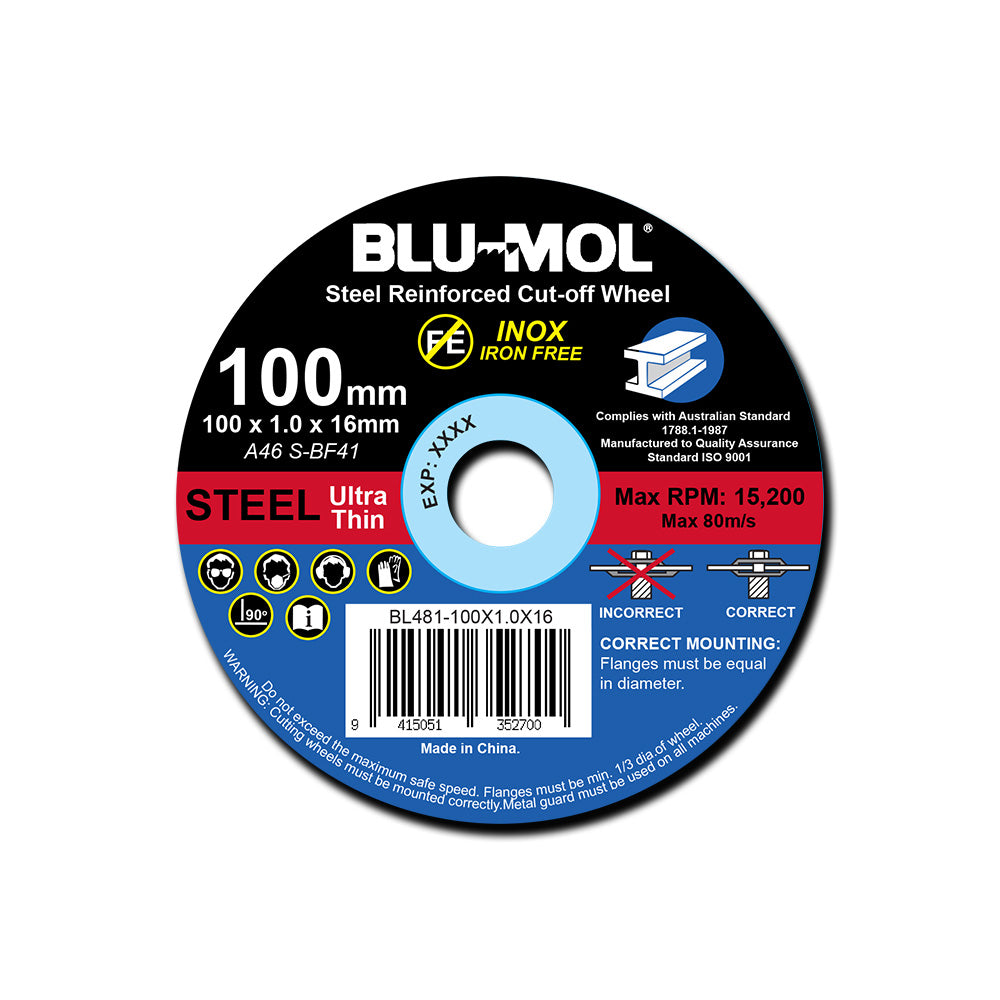 Blu-Mol Metal Cut-Off Wheel 100 X 1.0 X 16mm