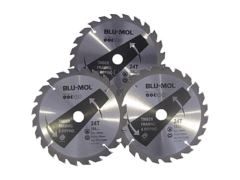 Blu-Mol Professional Circular Saw Blade 184mm X 24T 3 Pack