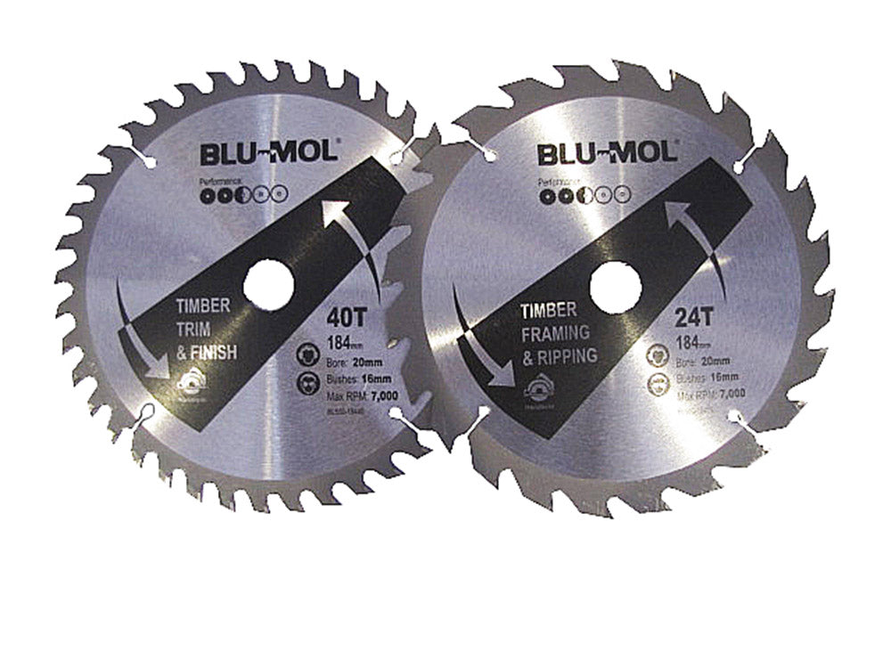 Saw Blade - Blu-Mol Professional Circular Saw Blade 184mm X 24T 40T 2 Pack