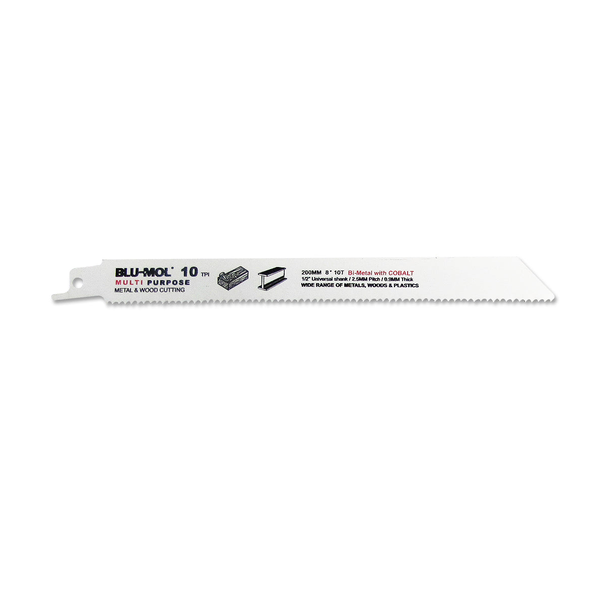 Blu-Mol Recip Blade 8 X 10Tpi Wood/Metal 200mm Single Blade