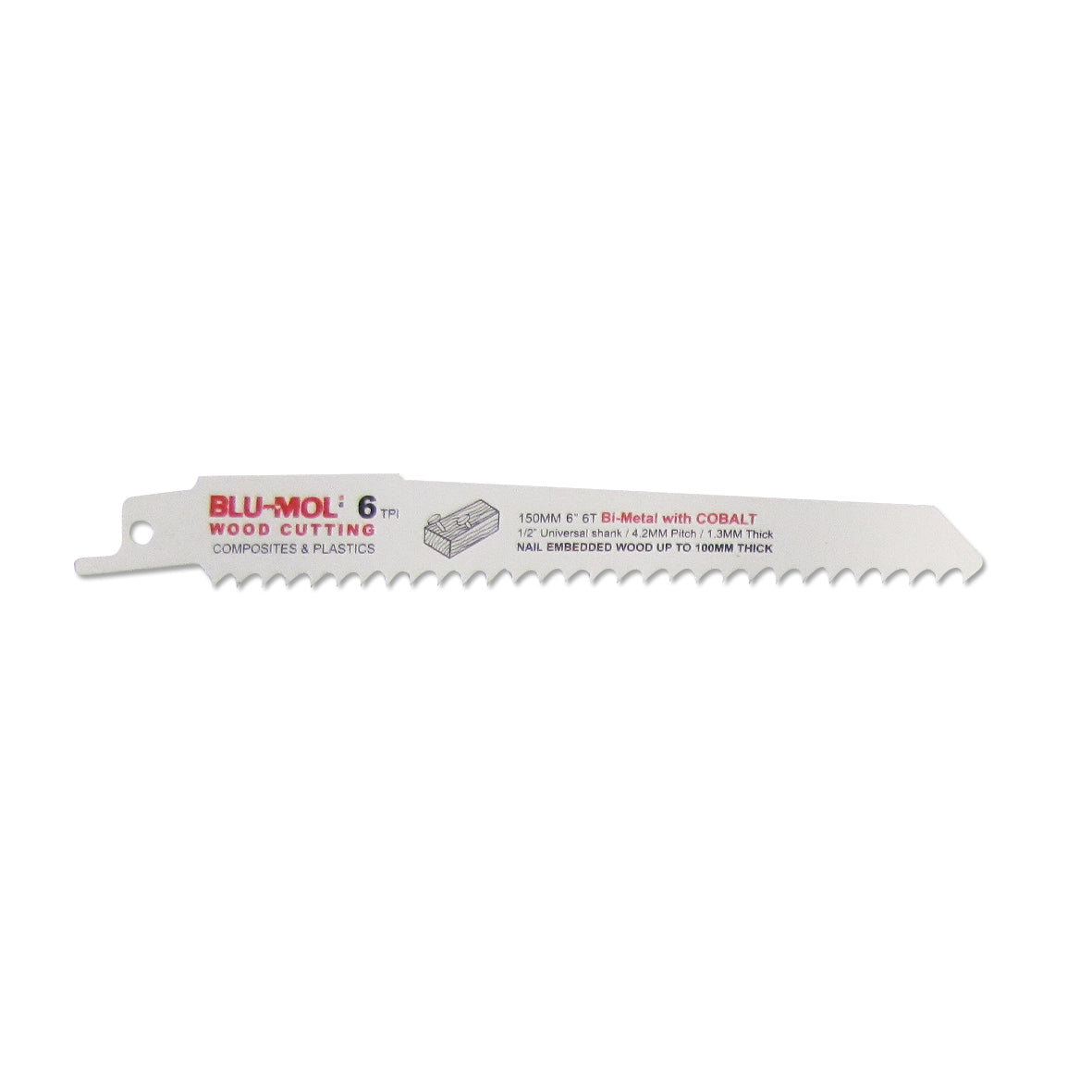 Blu-Mol Recip Blade 6 X 6Tpi Embed W/C 150mm Single Blade