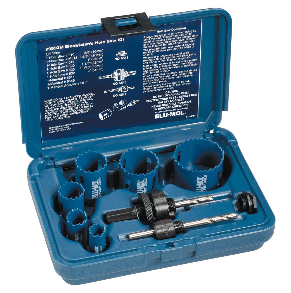 Blu-Mol Bi-Metal Hole Saw Kit 9Pce 16-51mm Electricians