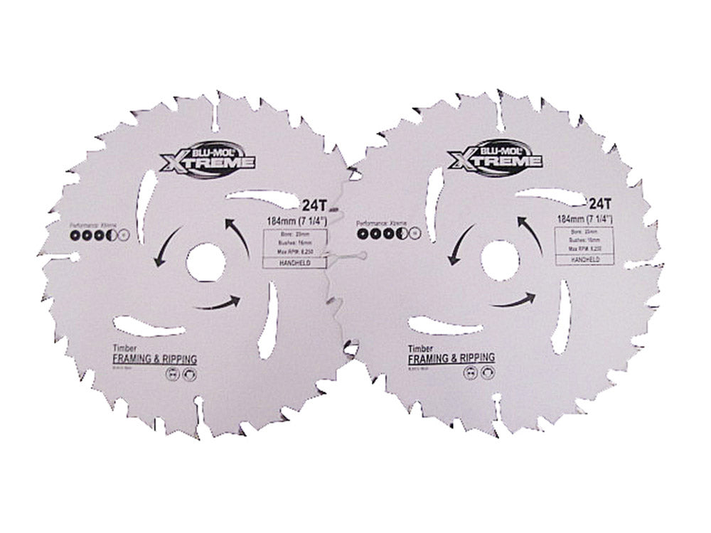 Saw Blade - Blu-Mol Xtreme Circular Saw Blade 184mm X 24T 2 Pack